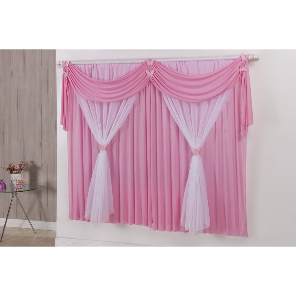 Cortina para quarto Infantil Bebê Rosa e Branco Margaridinhas 2m x 1,70 Malha Gel - Cortina Bebê Rosa Florzinhas