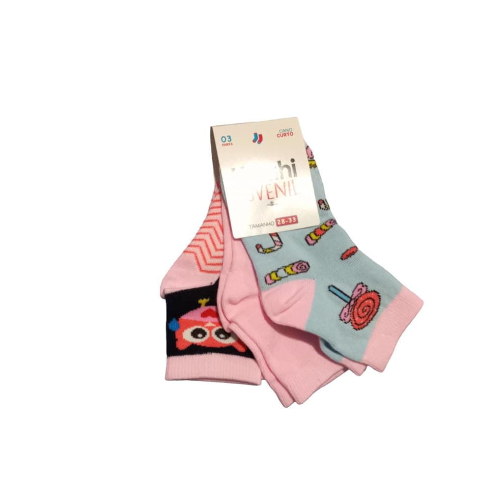 Kit 3 Meia Juvenil Hoahi cano Curto 28 ao 33 Feminina