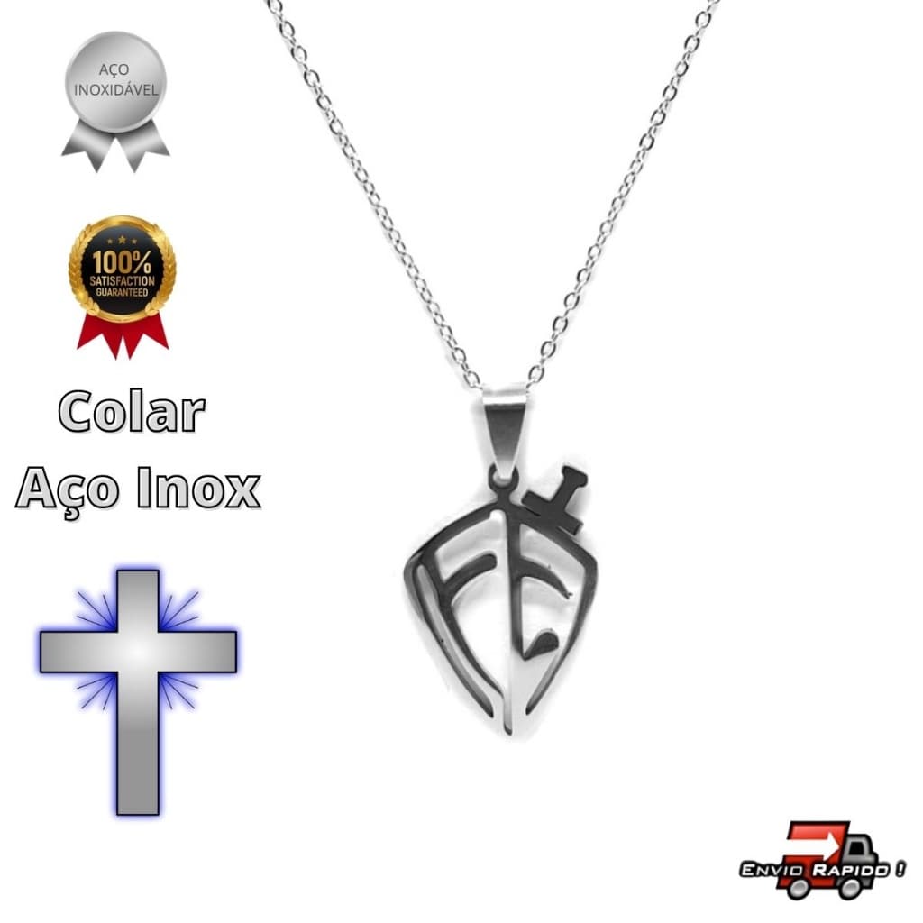 Colar Escudo Fé Feminino Lindo Gargantilha Cristã Cordão Católico Evangélico Bíblico Gospel Moda