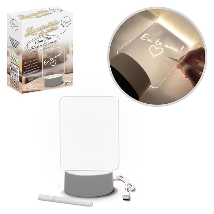 Luminária 3D De Escrever Abajur Tipo Lousa Acrílico + Caneta