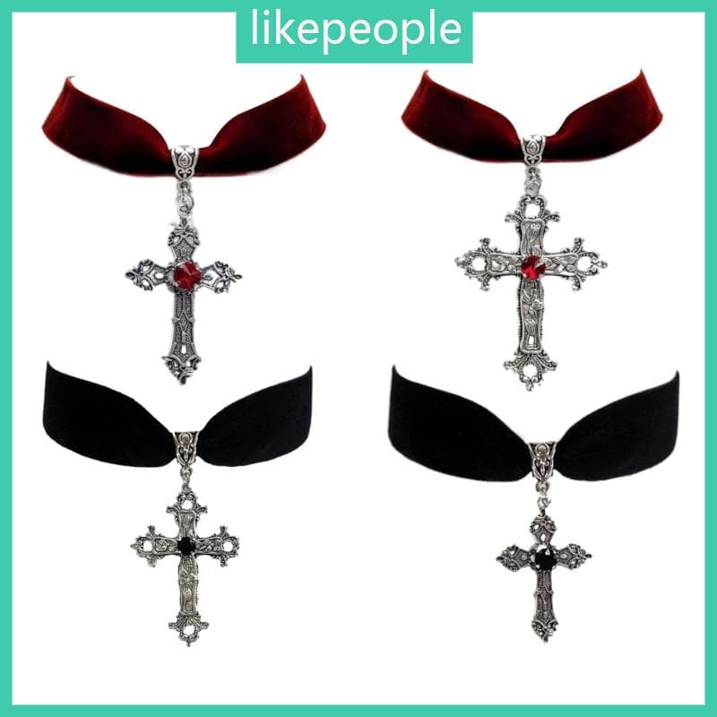 LIKE Veludos Pretos Gargantilha Gótica Preto Corrente Halloween Crucifixo Pingente Clavícula Je