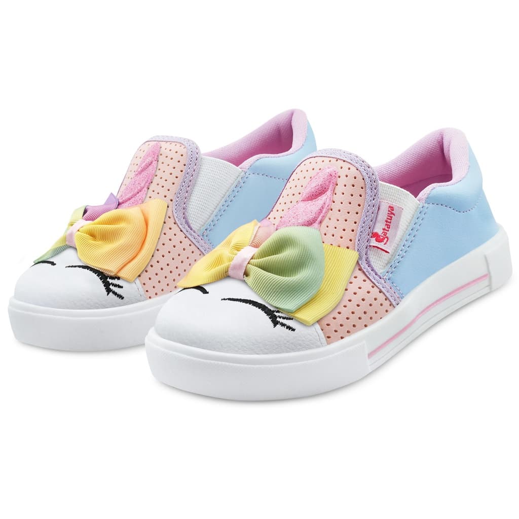 Tênis feminino Iate infantil Unicórnio Colorido Menina Loli Kids Laço Rosa/Azul/Lilás