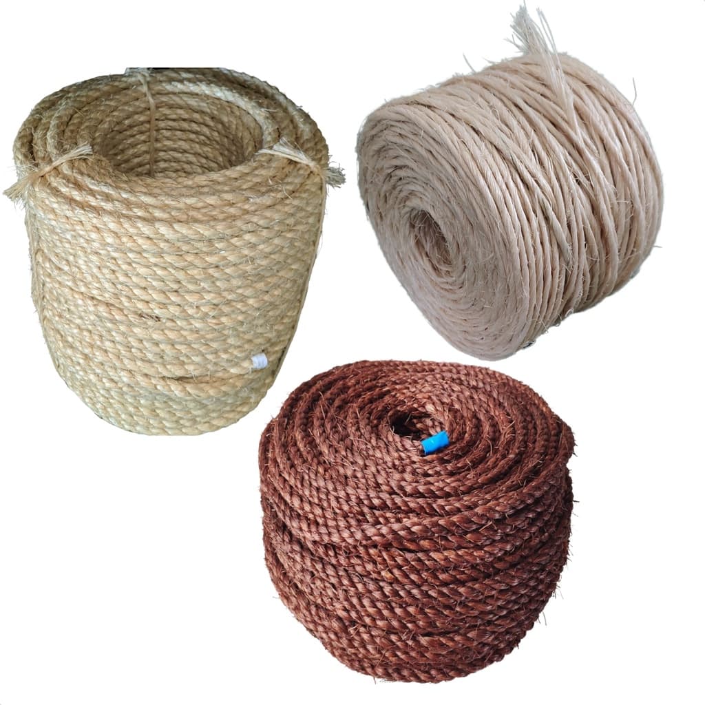 KIT CORDA SISAL 6MM 25M MARROM + 8MM 50M + BARBANTE 2MM 100M ARTESANATO ARRANHADORES DECORAÇÃO
