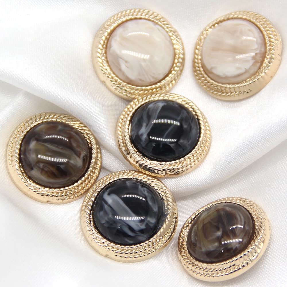 6Pcs/set 18/21/25mm Imitação Redonda Botões De Metal Ágata Ouro Para Roupas