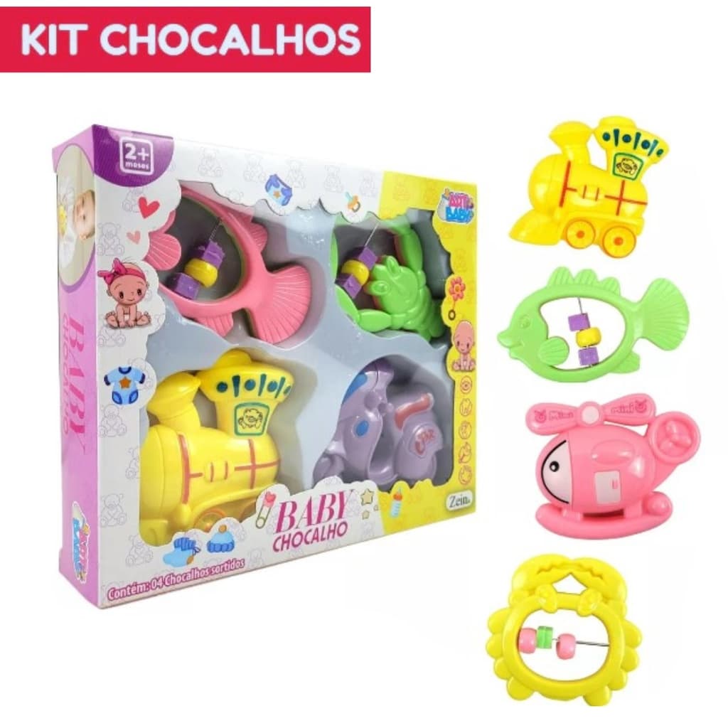 Kit Chocalho Mordedor Divertido Para Bebê Infantil Inmetro estimulante, sentidos, habilidades, bebês