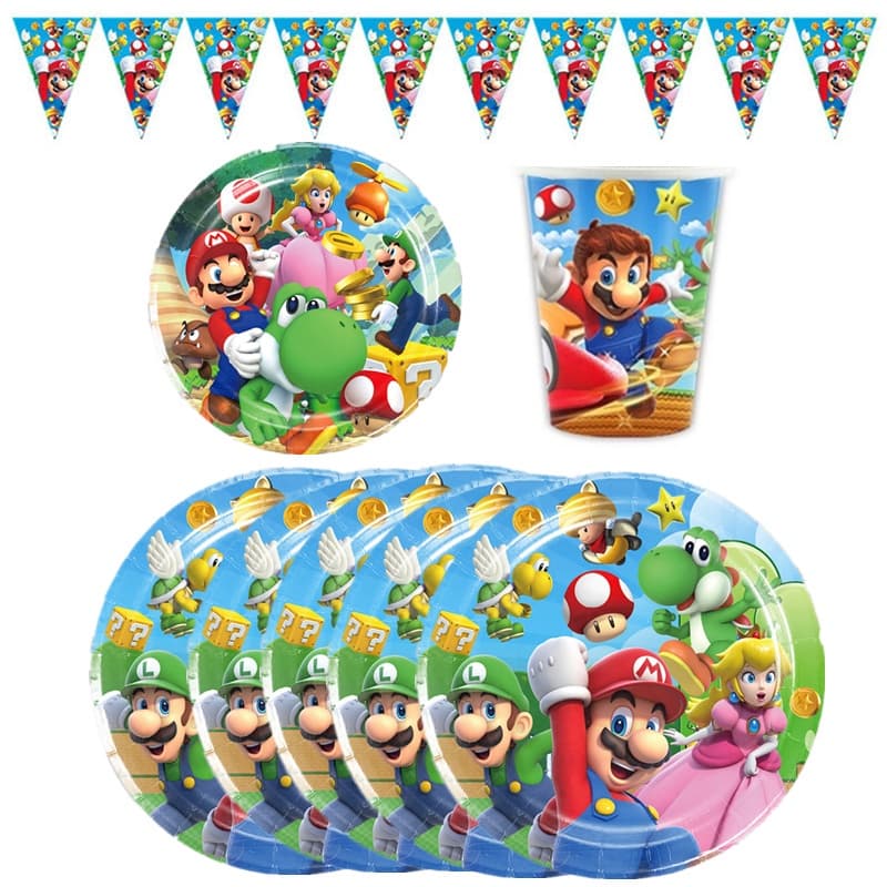 Conjunto De Talheres Descartáveis Super Mario Bros Pratos De Papel Copos Para Festa Favor Infantil