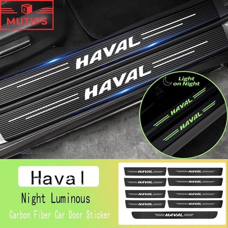 Haval 9Pcs Adesivos Luminosos Para Portas De Automóveis De Moda Protetor De Soleira De Fibra De Carbono Anti-Riscos H2s H1 2022 2023 H5 H6 Jolion H2 M4 H9