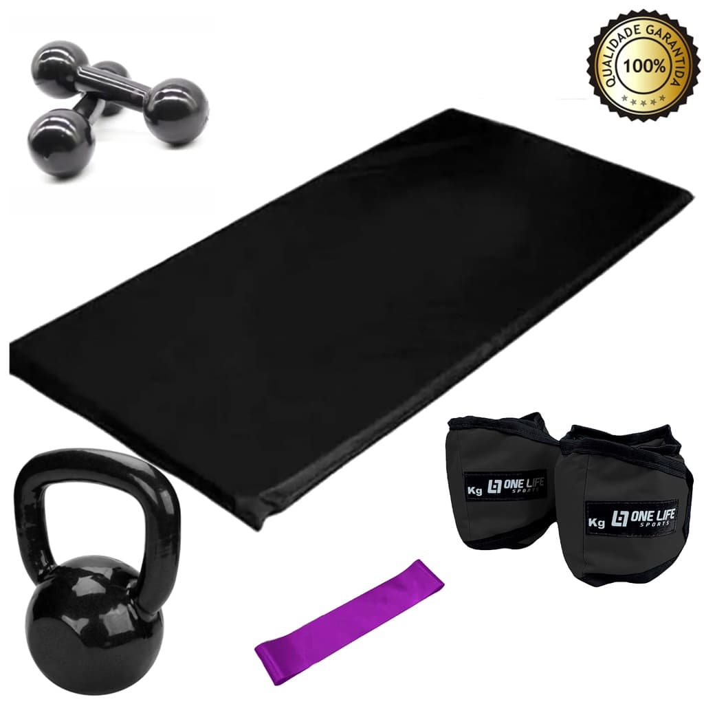 Mini Band+Caneleira 4 Kg+Colchonete+Halter 3 Kg+Kettlebell 8
