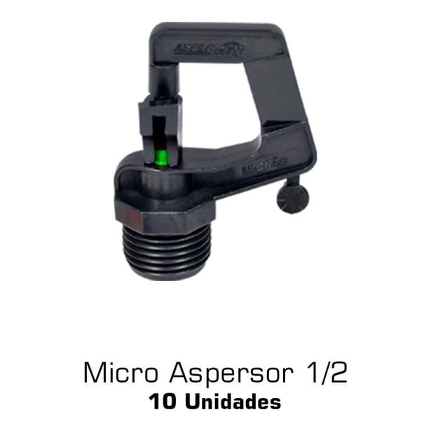 Micro Aspersor Verde 1/2 Rosca Micrao para Hortas Jardins Agricola Raio 3,4m - Kit Com 10 Unidades