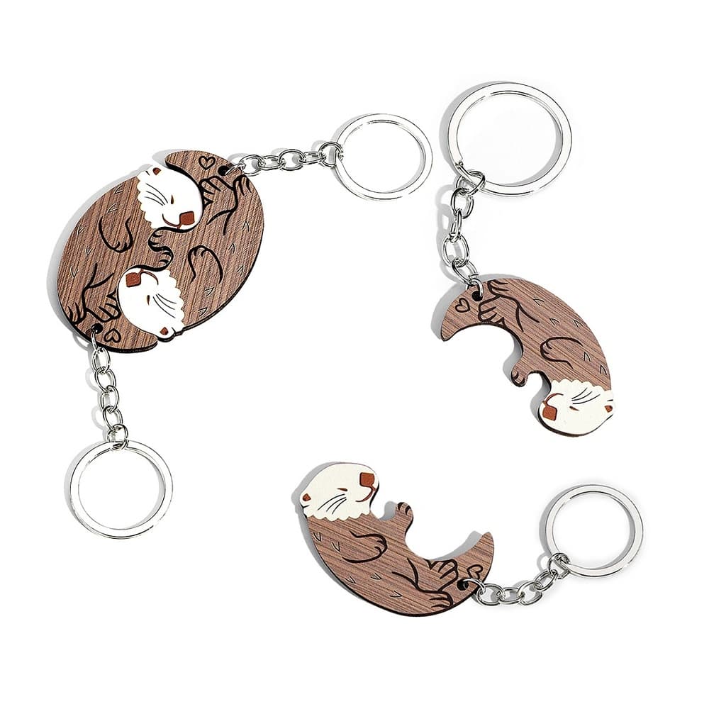 2Pcs/Set Chaveiro De Casal Criativo Porta-Chaves De Lontra Mulher Cartoom Animal Dia Dos Namorados