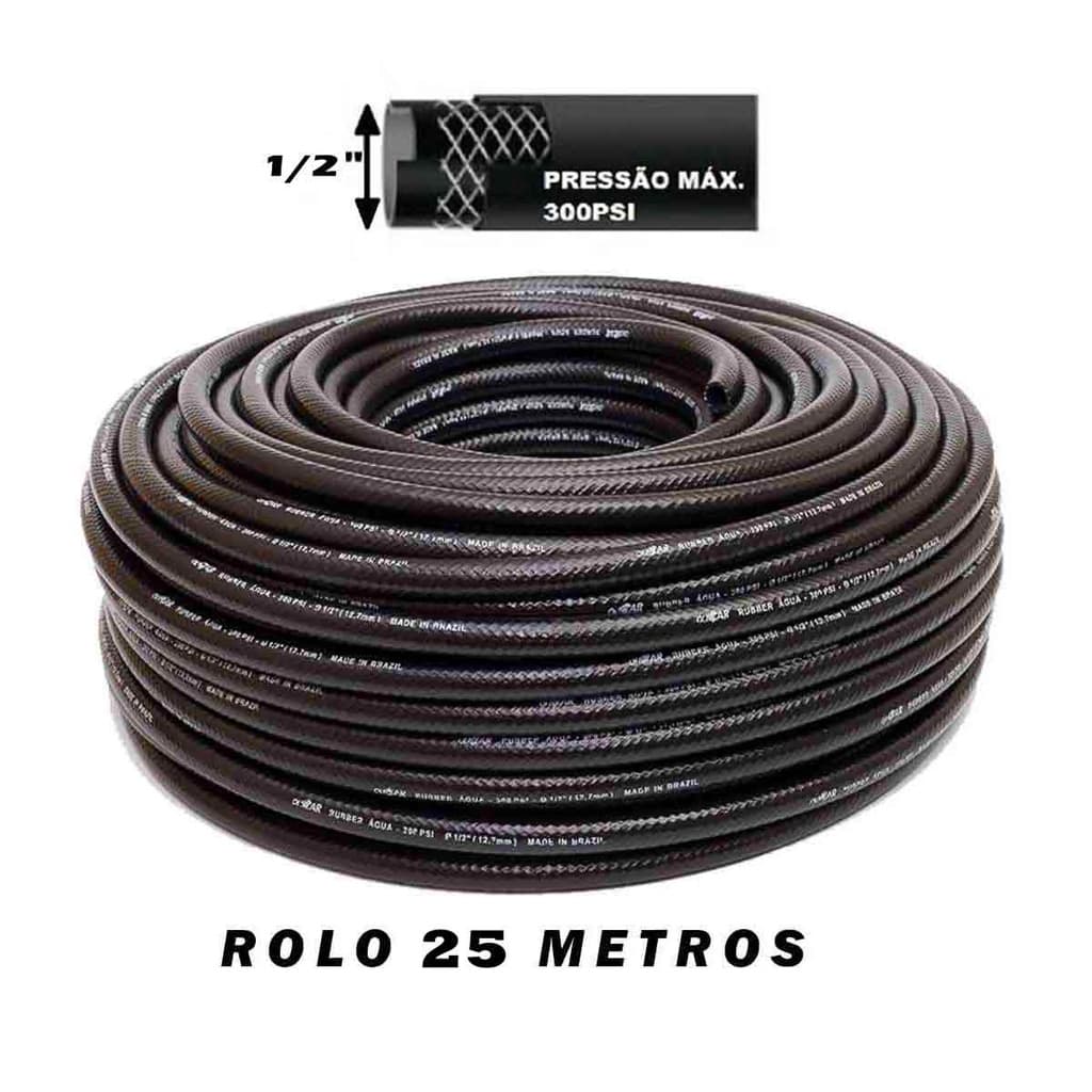 Mangueira De Jardim Preta Reforçada 1/2 300 Psi Para Água 25 metros