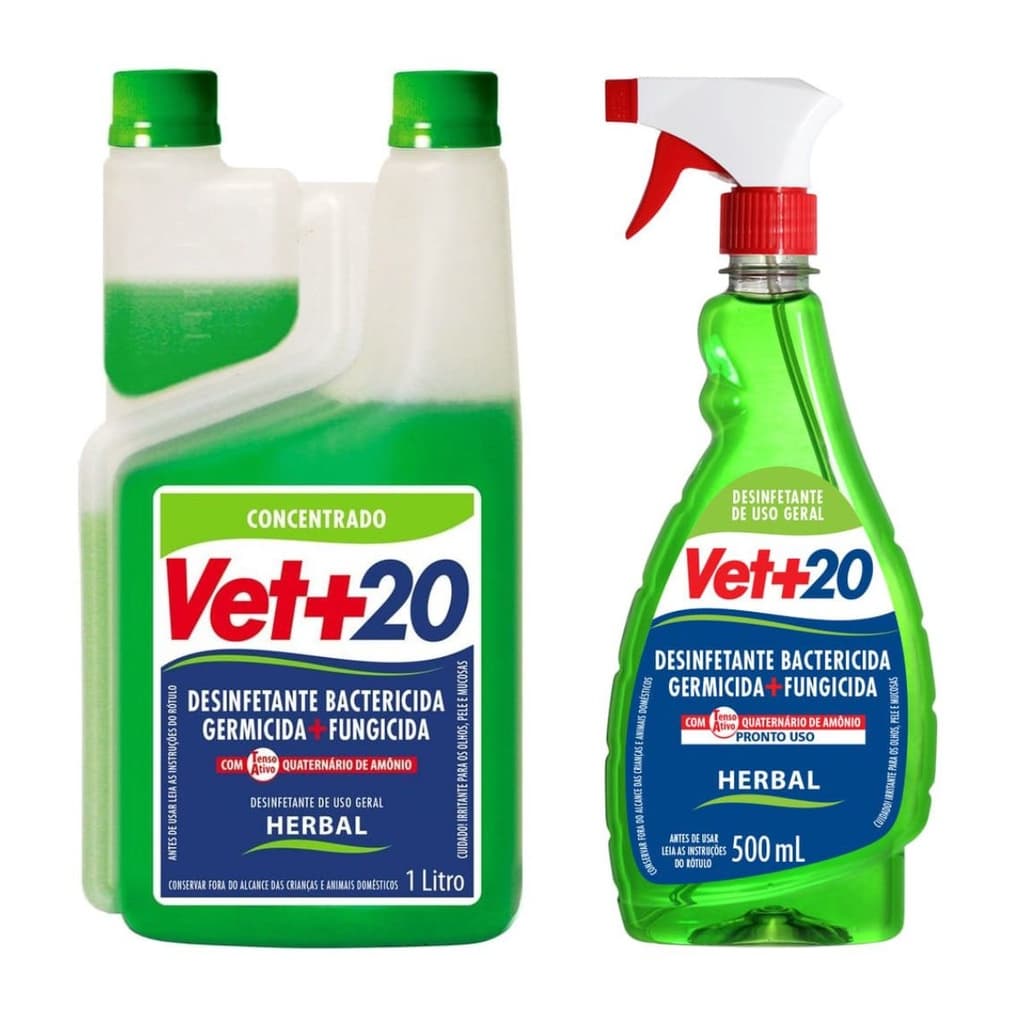 KIT VET+20 Herbal Desinfetante Concentrado 1L e Pronto Uso