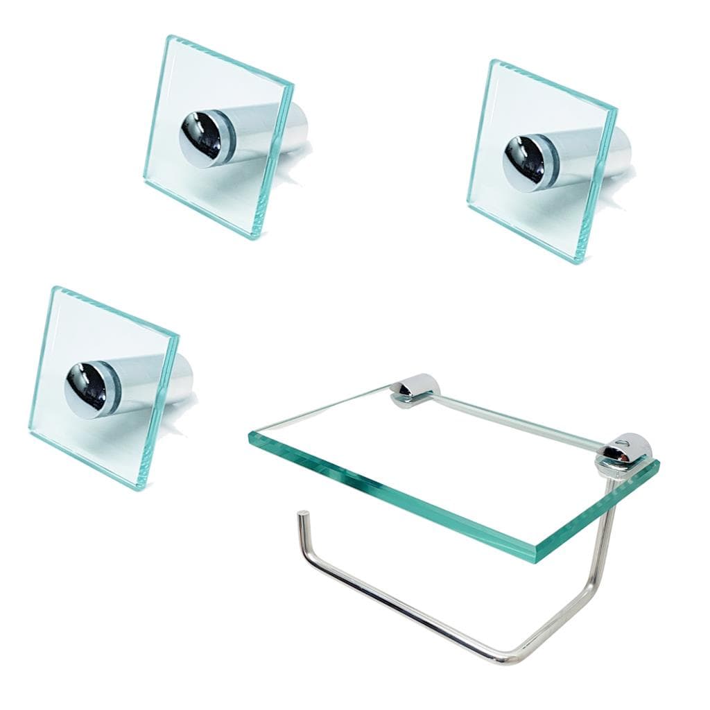 Kit De Acessorios P/ Banheiro 4 Pcs Em Vidro Incolor 3xC670C665cel