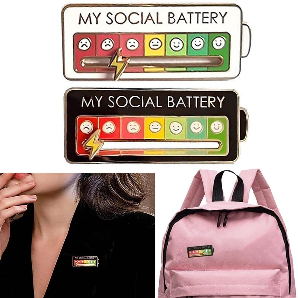 Minha BATERIA SOCIAL Conversão de BATERIA SOCIAL Broche de Metal Pode Deslizar Energia SOCIAL Única