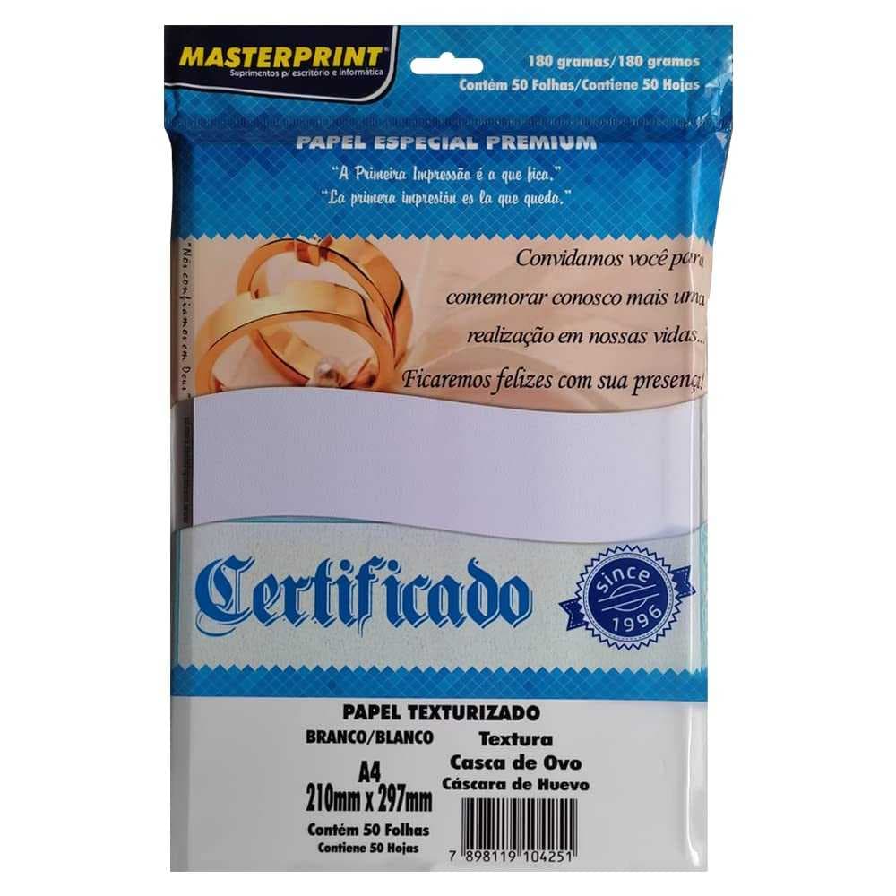 Papel  A4 Branco Textura Casca de Ovo  180g 50 Folhas
