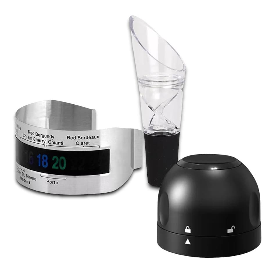 Kit Acessórios Vinho Termômetro Decanter Tampa Vácuo