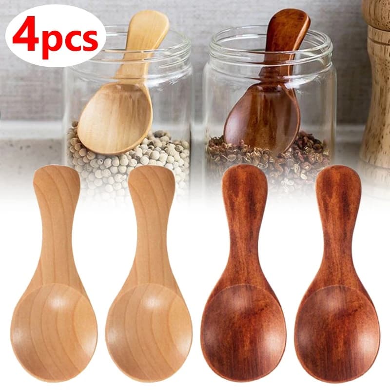 1/4Pcs Mini Colheres De Sopa De Madeira Condimento De Cozinha Colher De Café Chá De Açúcar Kids Short Handle Wood Scoops Louça De Mesa Para Casa