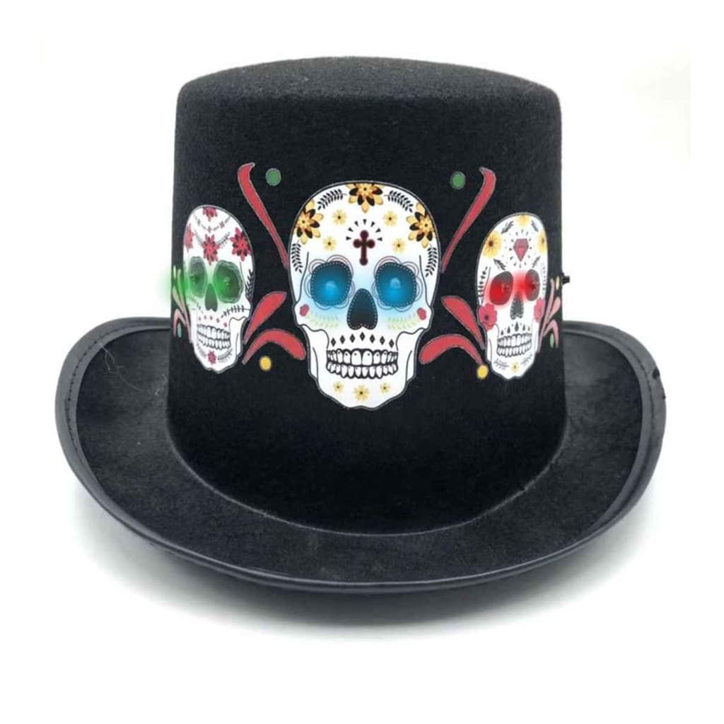 Cartola Preta Feltro Caveira Mexicana Acessório Halloween
