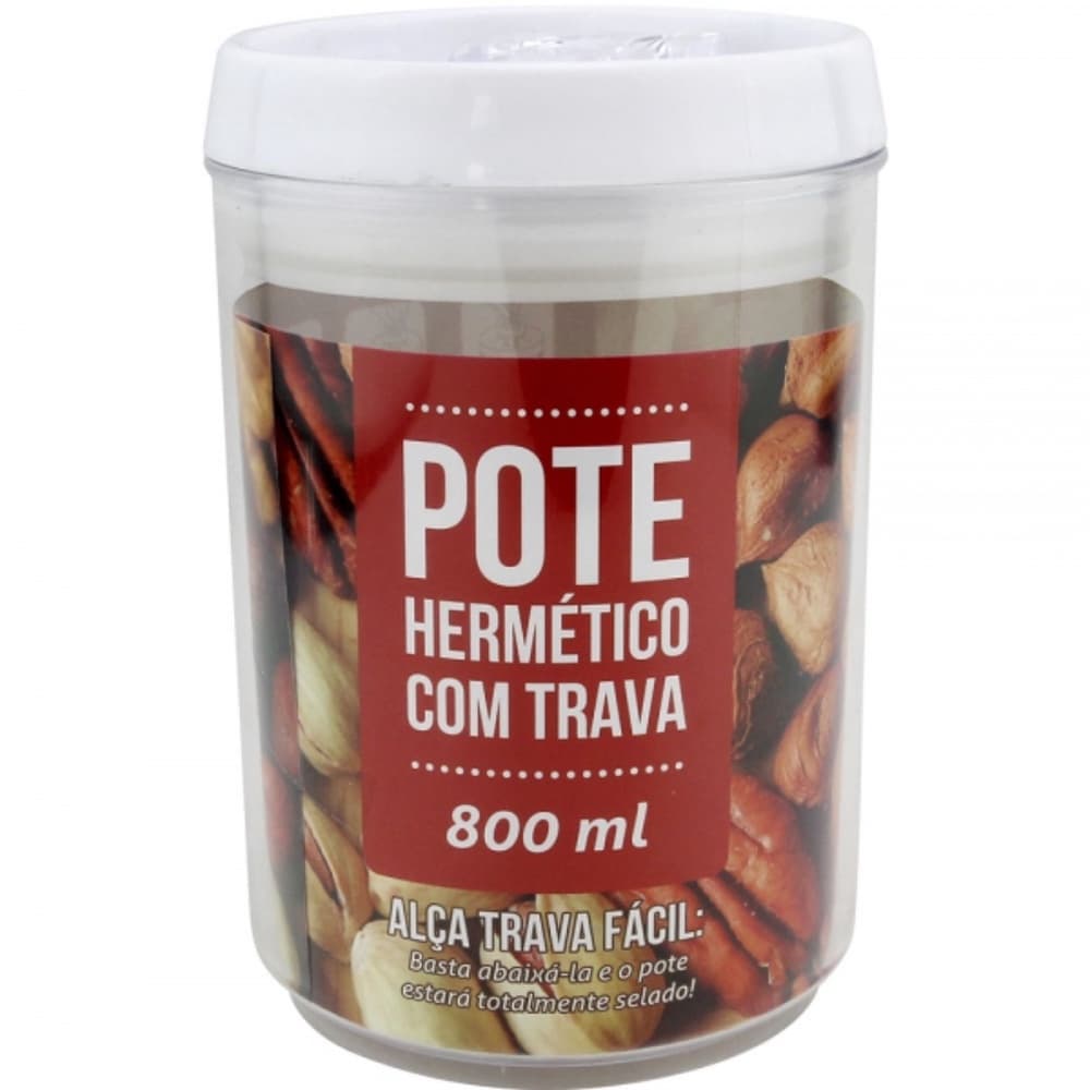 Pote Tampa Trava Hermético para Alimentos Frescos Clink de Acrílico Redondo 800ML