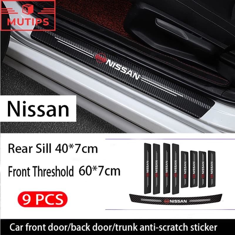 Nissan 9Pcs Autocolantes Para Portas De Automóveis Proteção Da Soleira De Fibra De Carbono Anti-Riscos Março Sentra Livina gtr Versa Kicks Tiida