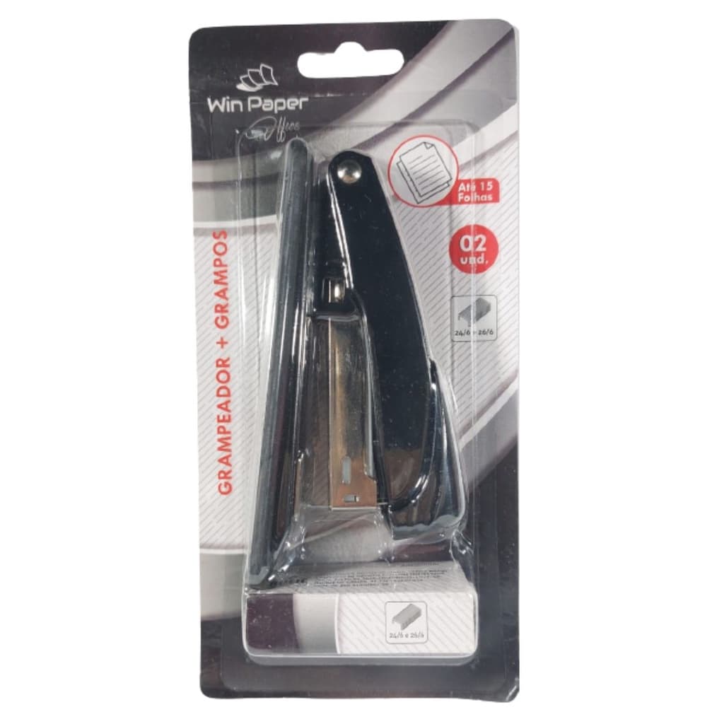 GRAMPEADOR EM METAL ESCOLAR ESCRITORIO 15 FOLHAS BASE 11,5CM COM GRAMPO - WINCY