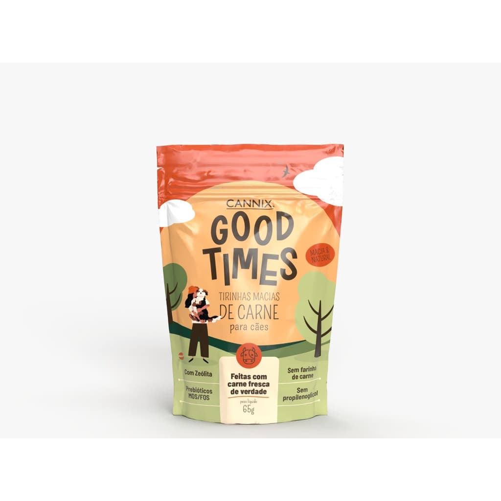 PETISCO NATURAL PARA CÃES GOOD TIMES TIRINHAS MACIAS DE CARNE CANNIX 65G
