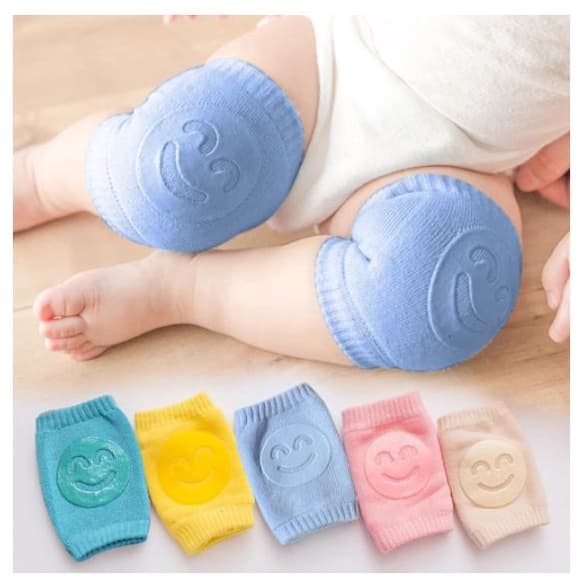 Meia Joelheira Smiley p/ Bebê Engatinhar Antiderrapante Rosa