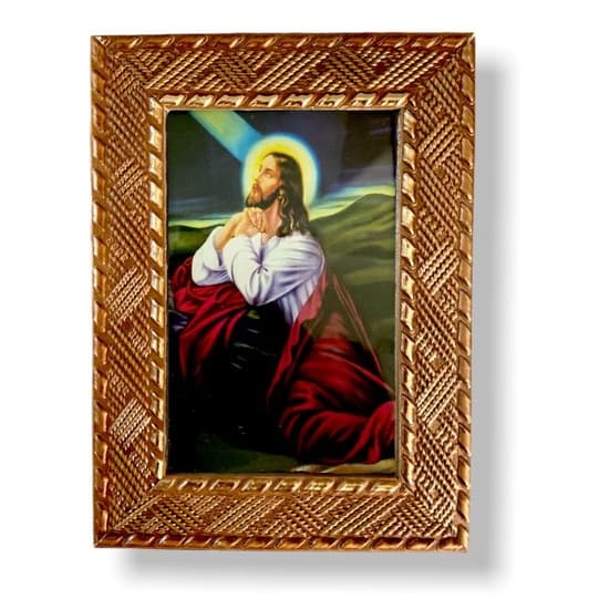Quadro Jesus Cristo Orando Decorativo c/ Vidro Pequeno 20x15 Promoção