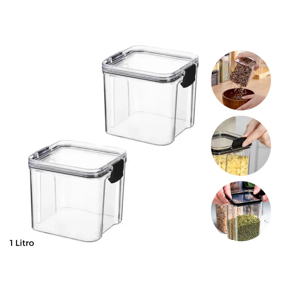 Kit 2 Potes Acrílico Herméticos Com Tampa 950ml Mantimento Condimentos Cozinha Organização