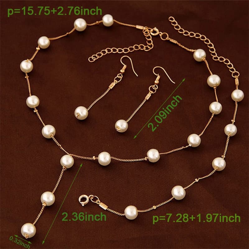 LT Novo Conjunto De Jóias Pérolas De Imitação Colar Pulseira Brincos Prata/Ouro Femininas