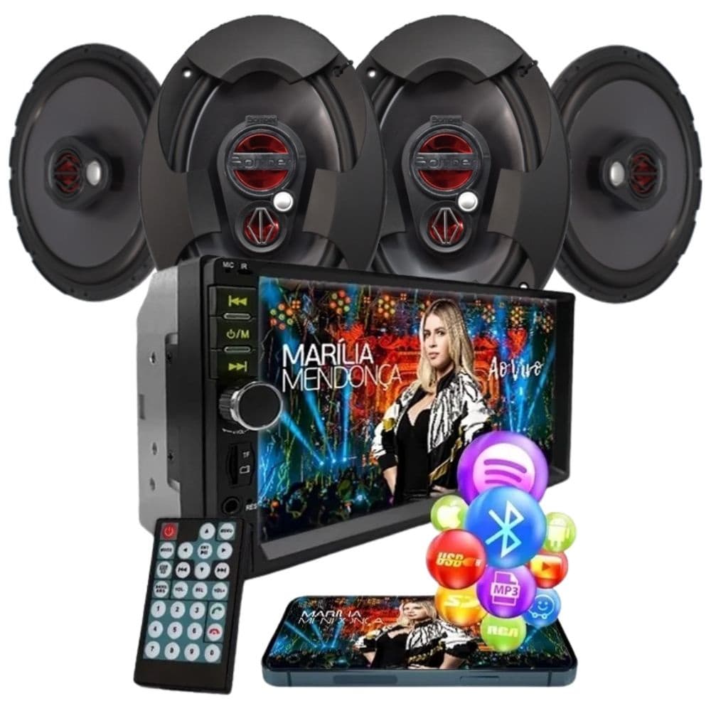 Kit Central Multimidia Mp5 + Alto falantes Bomber KFBBR-250 Rapida Postagem