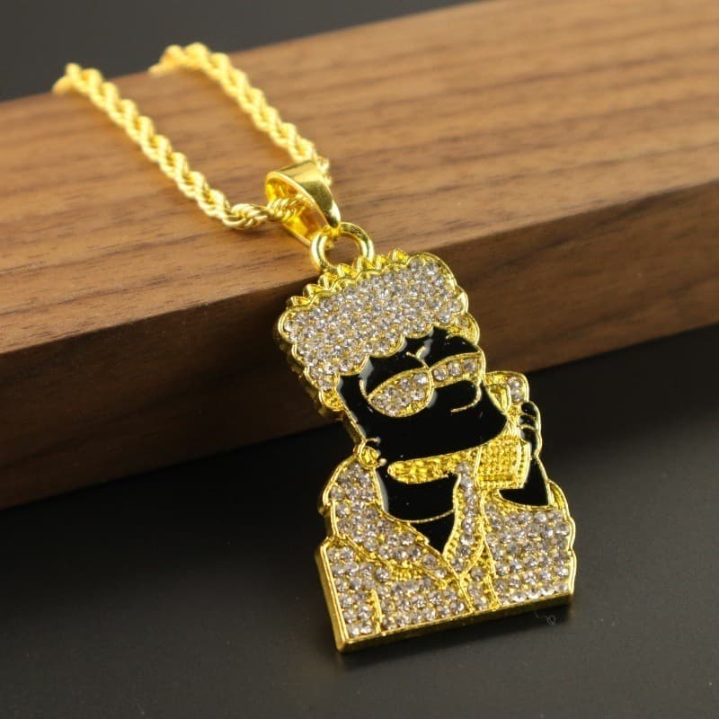 Colar Banhado a Ouro 24k Pingente De Zircônia Dourada Colar Hip-Hop óculos De Sol Masculinos Rap Punk