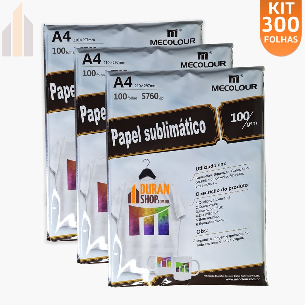 Papel Sublimação Papel Sublimático 300 Folhas Profissional Mecolour A4