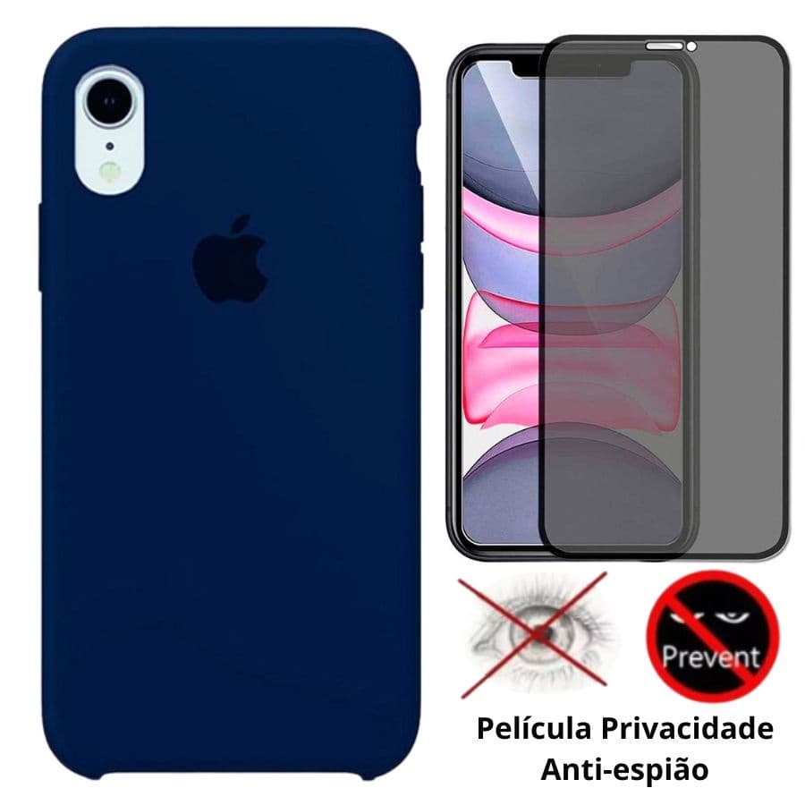 Kit 2 em 1 Capa Silicone Aveludada + Película Privacidade 3D 5D Compatível iPhone XR