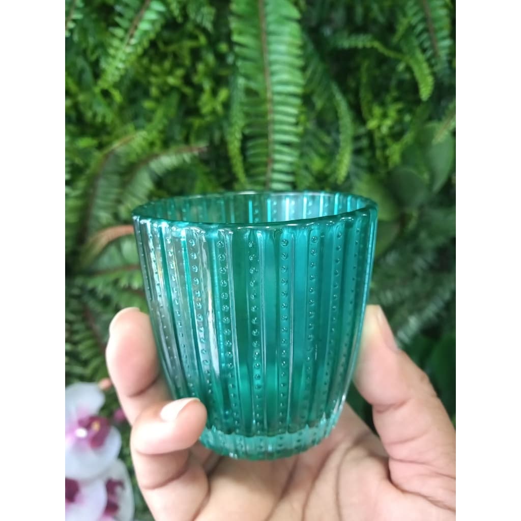 PORTA VELA AGAR EM VIDRO D7XA7,5CM COR TURQUESA