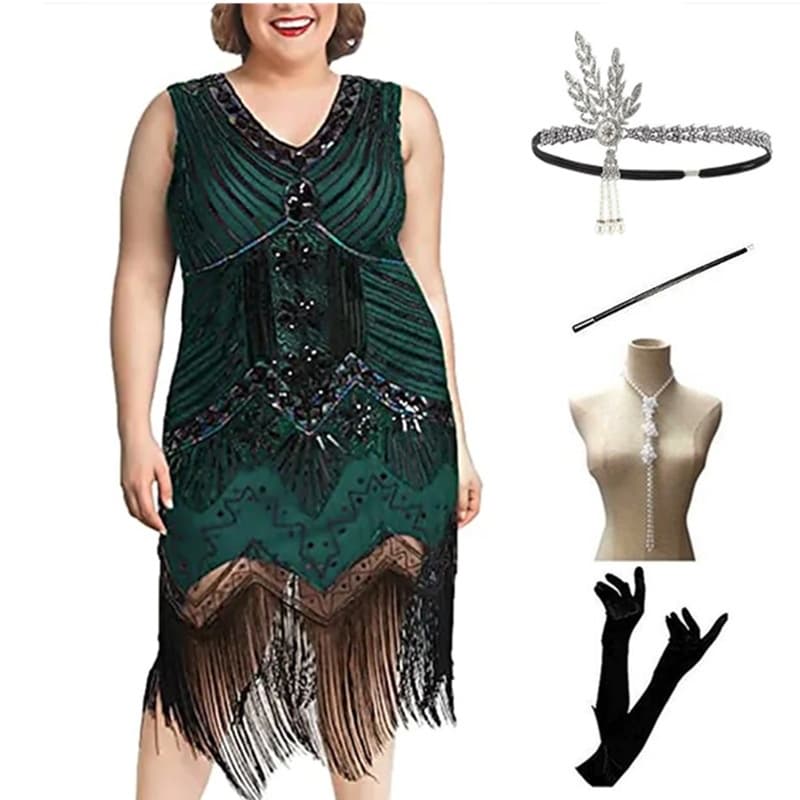 Vestido de festa vintage dos anos 20 com lantejoulas e franjas, vestido de noite oversized, vestido de dança latina com
