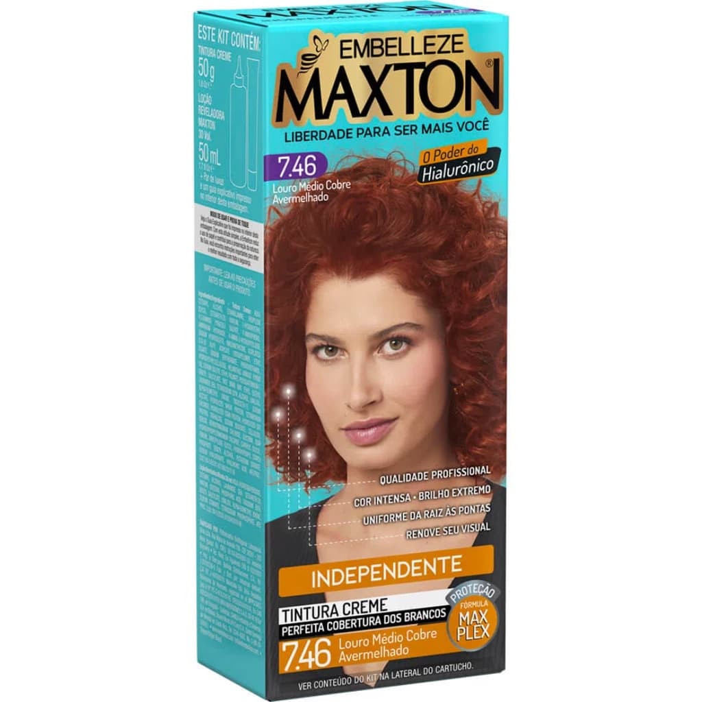 Tintura Creme Maxton Kit Prático 7.46 Louro Médio Cobre Avermelhado Você Independente