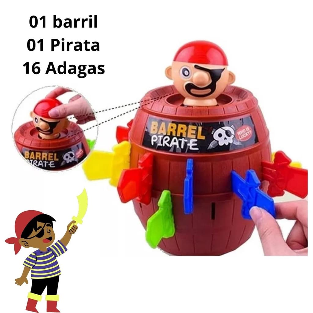 Brinquedo Infantil Jogo Barril do Pirata Grande 18x13 Tabuleiro Pegadinha