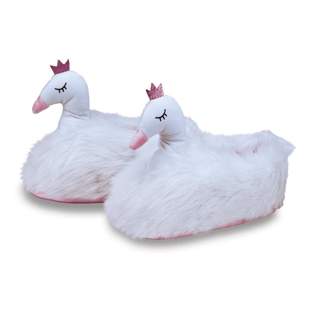 PANTUFA CISNE 3D SOLADO BORRACHA IWP3DC, pantufa Com solado emborracha antiderrapante  tecido de pelúcia na cor branca