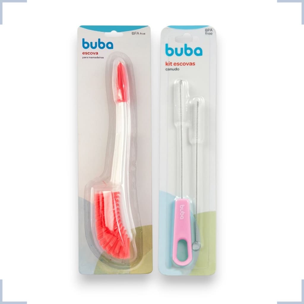 Kit Escova Limpadora Lavadora Mamadeiras Garrafas Bico E Canudo Cerdas Macia Higiene Bebe Buba
