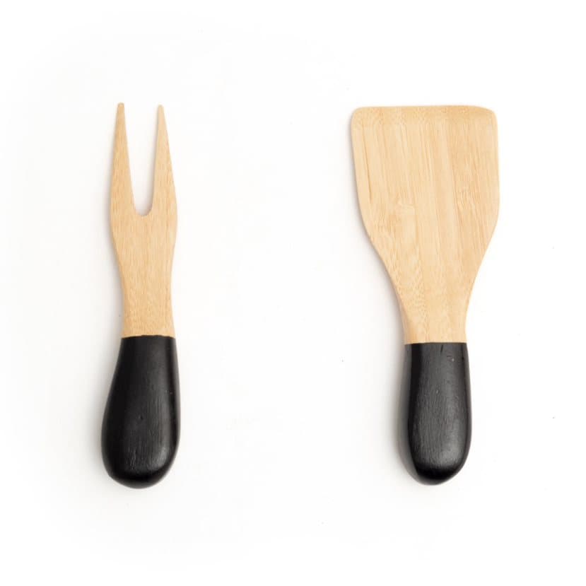 Jogo de Utensílios para Queijo em Bambu com Cabo Preto 2 Peças 14x2,5x8cm - Oikos
