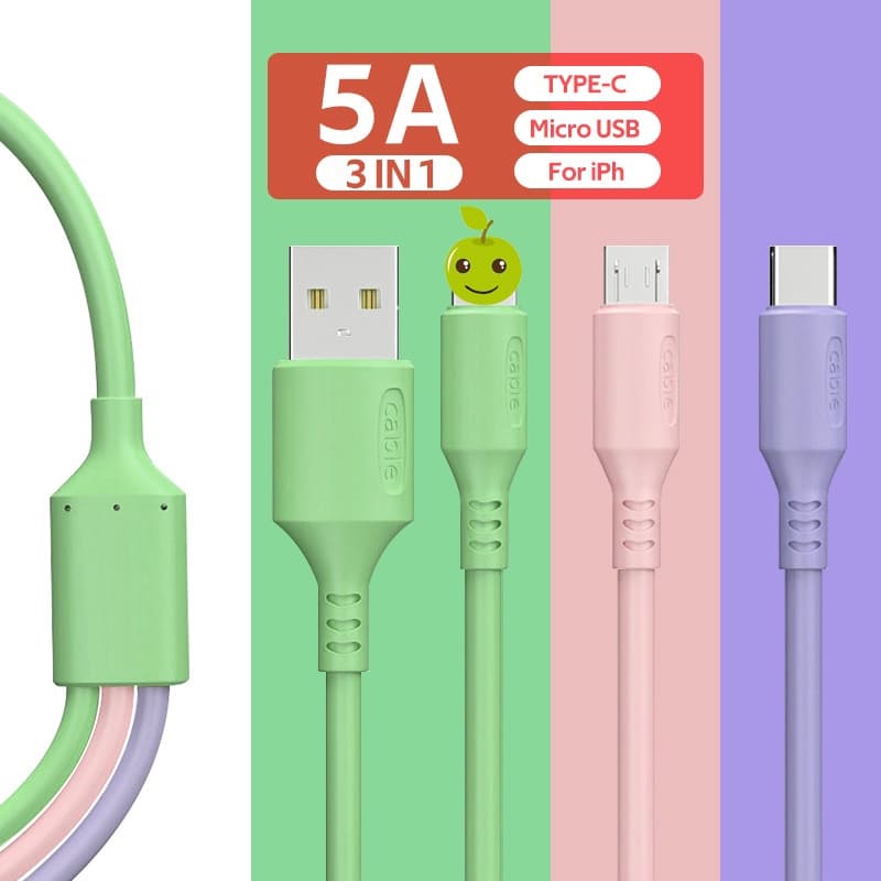 Entrega Rápida À Prova Delíquido 3 Em 1 Cabo De Carregamento Rápido De Silicone Compatível Com Dados De Telefone Micro U