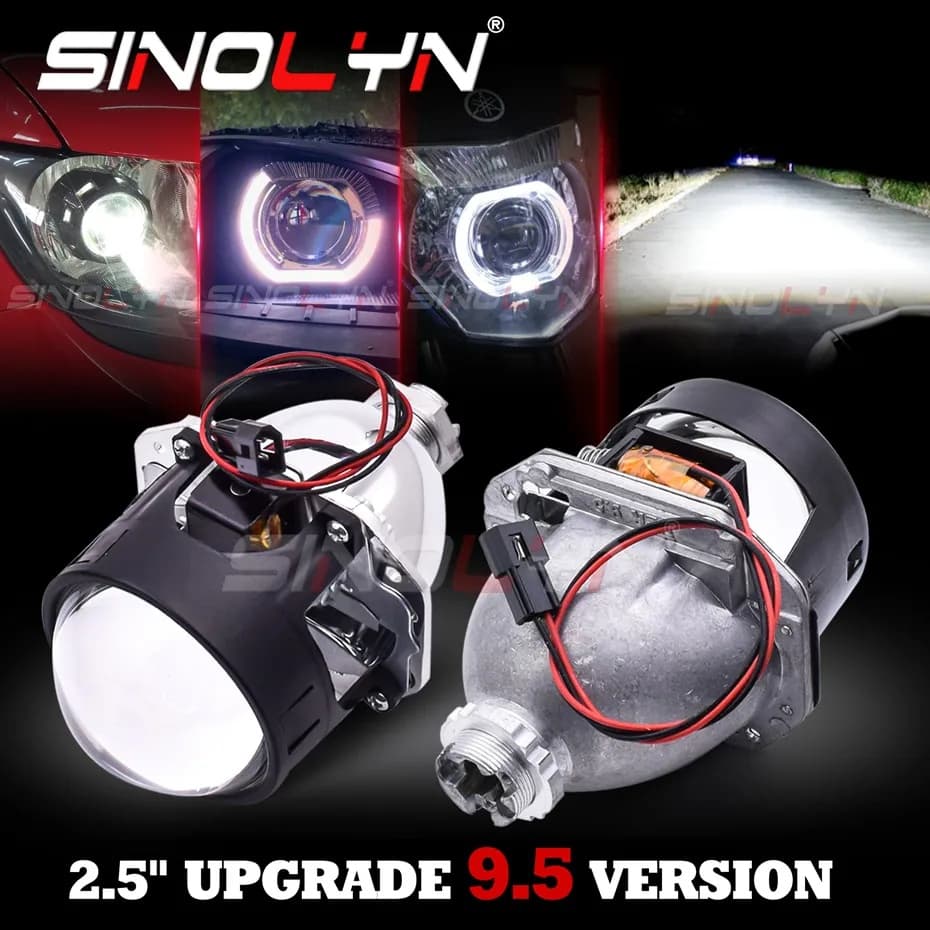 Uma Unidade 9.5 Versão Bi Xenon Lentes De Projetor Para Faróis H4 H7 2.5  Lâmpadas De Carro Angel Eyes Car Lamps Uso De Luz De Motocicleta H1 HID