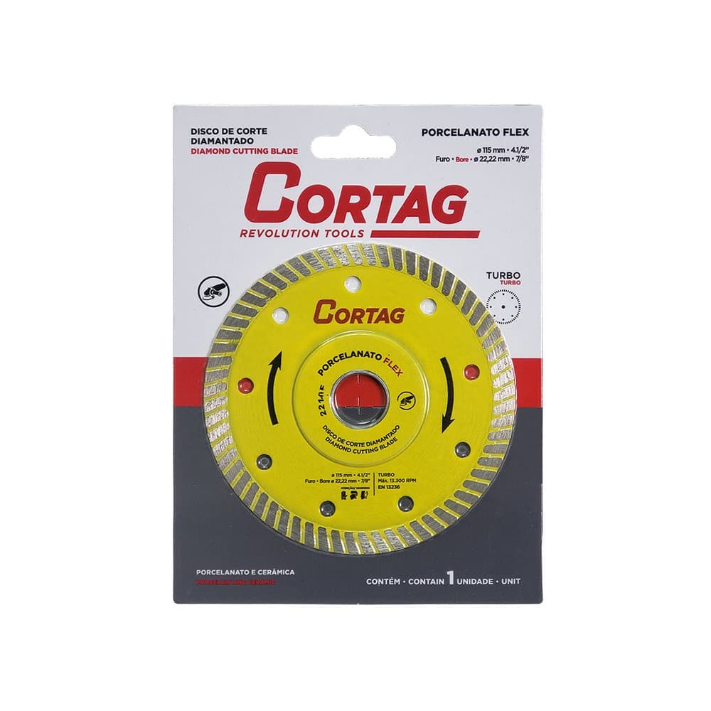 Disco Diamantado Porcelanato Turbo Flex 115mm Ø 22,22mm Esmerilhadeira 61557 Cortag