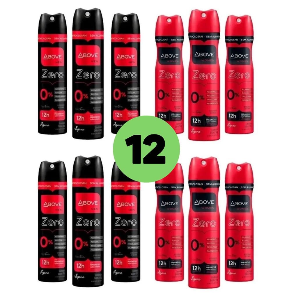 Desodorantes Above Sem Aluminio  Men e Women KIT Misto 12 Und