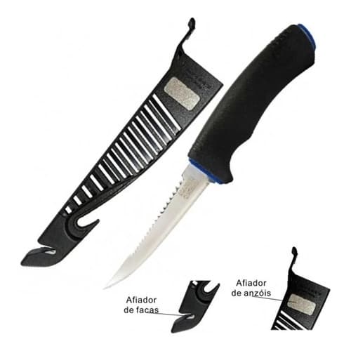 Faca Fileteira Marine Para Sushi Sahimi File Filetar Fillet Com Afiador - Aco Inox - Envio Já