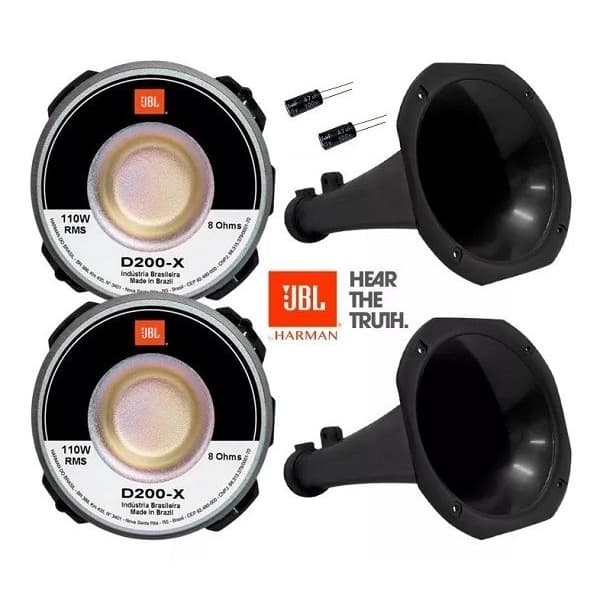 Kit 2 Driver JBL D200 D200-X Original 110W Rms 8 Ohms + 2 Corneta Longa + 2 Capacitores 22X250
