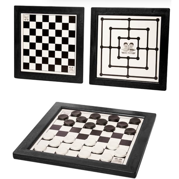 Jogo 2 em 1 Dama Trilha Dutati 24cm Tabuleiro + Peças Brincadeira para Familia