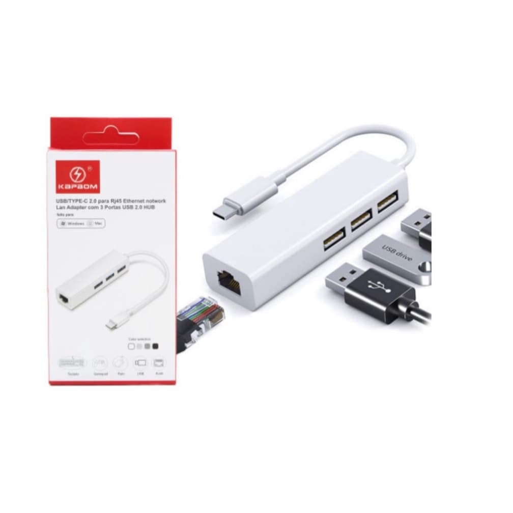 USB 2.0 Tipo-C 3 Portas HUB Adaptador