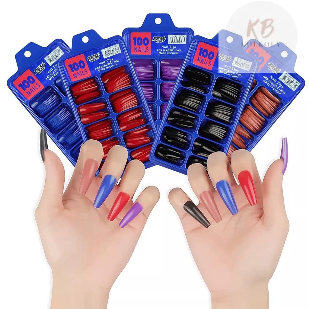 Kit 100 Unhas Postiças Coloridas s Bailarina Longa ABS Várias Cores Manicure Kit Pronto Entrega